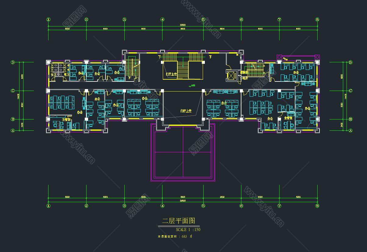 七层5474平米城区某办公楼设计(建筑图,结构图,总平面图)||土木工程