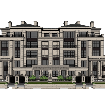 欧式联排别墅su模型，别墅sketchup模型下载