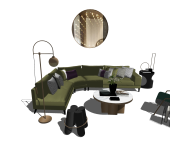 现代轻奢多人沙发组合su模型，多人沙发sketchup模型下载