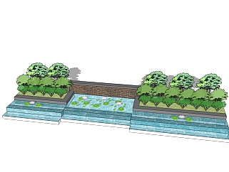 现代景观水景草图大师模型，景观水景sketchup模型