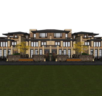 欧式联排别墅su模型，别墅sketchup 模型下载
