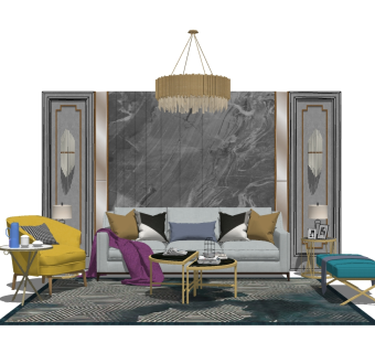 北欧风格布艺沙发su模型，沙发sketchup模型下载