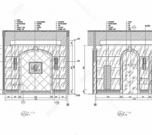典雅简欧住宅入户大堂装修施工图（含效果）大堂立面图 