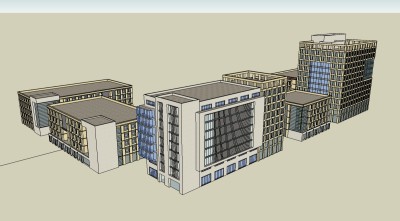 现代办公大楼建筑群su模型下载