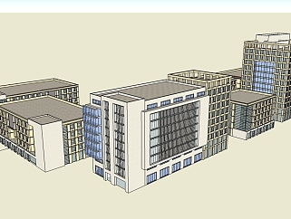 现代办公大楼建筑群su模型下载