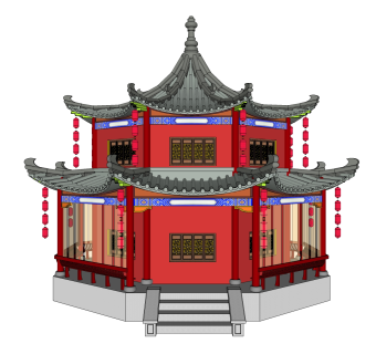 中式建筑双层八角凉亭sketchup模型下载