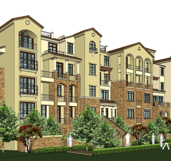 欧式连排别墅草图大师模型，连排别墅sketchup模型免费下载