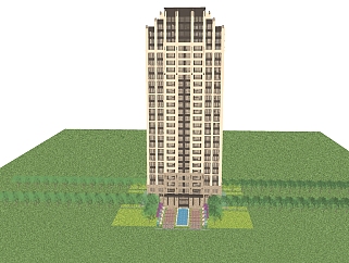 新古典高层住宅楼草图大师模型，住宅楼su模型下载