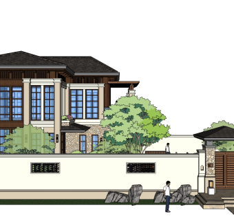 东南亚风格别墅su模型下载、东南亚风格别墅草图大师模型下载