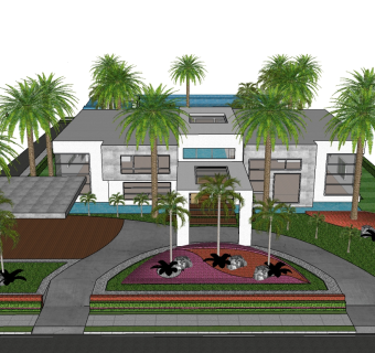 现代滨水别墅skb文件，别墅su模型下载