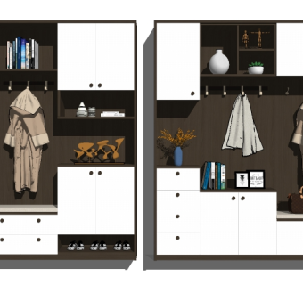 现代北欧实木多功能鞋柜组合su模型，鞋柜草图大师模型下载