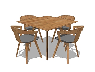 北欧餐桌椅skb文件，4人餐桌客厅餐桌组合su模型下载