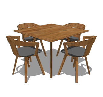 北欧餐桌椅skb文件，4人餐桌客厅餐桌组合su模型下载