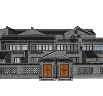 传统中式别墅外观草图大师模型