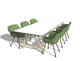 <em>北欧</em>餐桌su模型，家用餐桌<em>椅</em>长餐桌草图大师模型下载