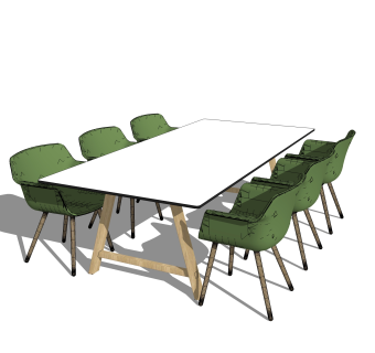 北欧餐桌su模型，家用餐桌椅长餐桌草图大师模型下载