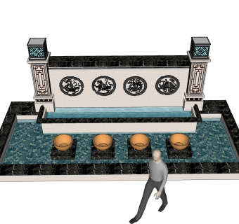 新中式景墙sketchup模型下载