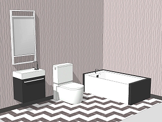 现代浴缸台盆组合草图大师模型，浴缸su模型下载