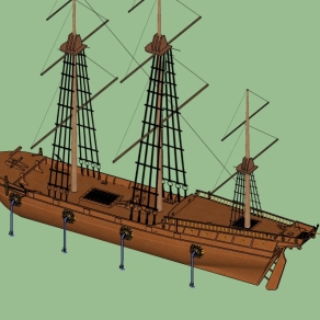 中式木质帆船su模型下载、木质帆船草图大师模型下载