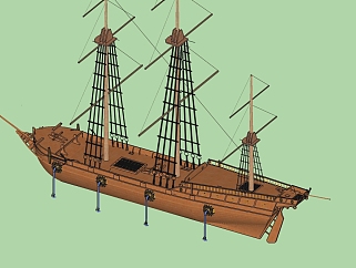 中式<em>木质</em>帆船su模型下载、<em>木质</em>帆船草图大师模型下载