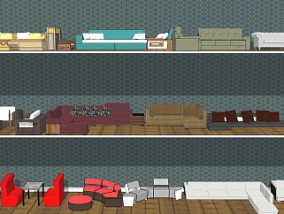 现代沙发组合su模型，沙发组合sketchup模型下载