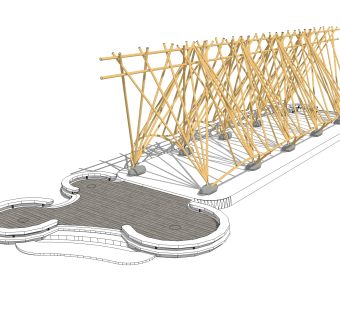 现代竹制廊架su模型，廊架草图大师模型下载