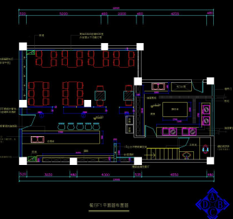  二层西餐烧烤吧CAD装修图， 二层西餐烧烤吧CAD施工图下载