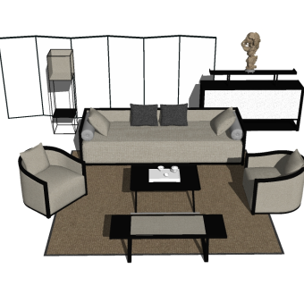 新中式多人沙发草图大师模型，多人沙发sketchup模型下载