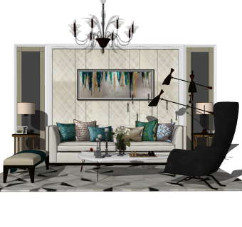 简欧沙发组合草图大师模型，简欧沙发组合sketchup模型下载