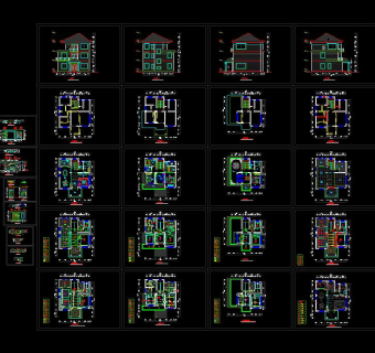 三层别墅建筑结构电气全套施工图CAD图纸