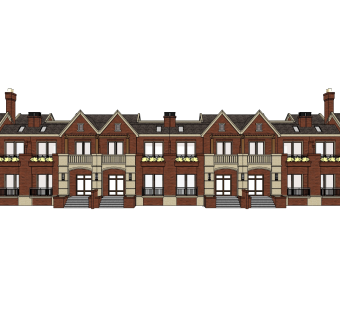 欧式连排别墅草图大师模型，别墅sketchup模型免费下载