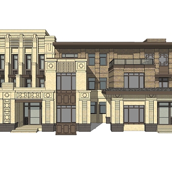 欧式联排别墅SU模型，联排别墅SKP模型下载
