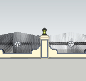 欧式围墙栏杆草图大师模型，围墙栏杆sketchup模型skp文件下载