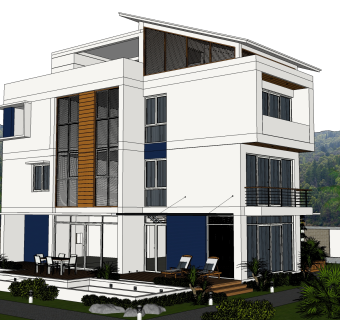 现代独栋别墅草图大师模型下载，独栋别墅sketchup模型