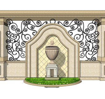 欧式景观墙草图大师模型，景墙sketchup模型下载