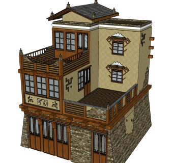 中式藏族民族特色别墅su模型下载、中式藏族民族特色别墅草图大师模型下载