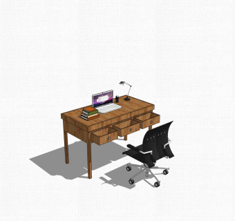 新中式办公桌草图大师模型，办公桌sketchup模型下载