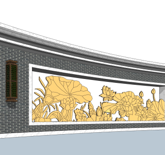 中式文化景观墙草图大师模型，文化景观墙sketchup模型免费下载