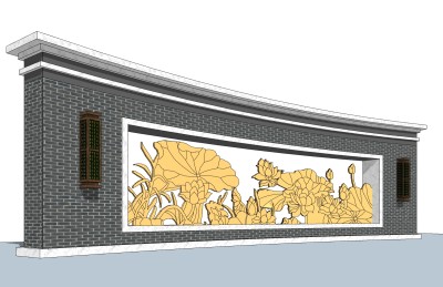 中式文化景观墙草图大师模型，文化景观墙sketchup模型免费下载