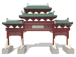 中式牌坊草图大师模型下载，入口大门sketchup模型分享