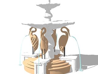 现代<em>鹤</em>型喷泉涌泉skp模型，水景skb文件下载
