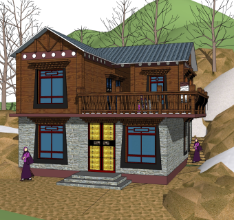 新中式藏式建筑草图大师模型，古建民俗sketchup模型免费下载