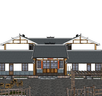 中式别墅乡村su模型下载、中式别墅乡村草图大师模型下载