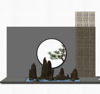 中式枯山水园艺小品草图大师模型，室外造型景观设计sketchup模型免费下载