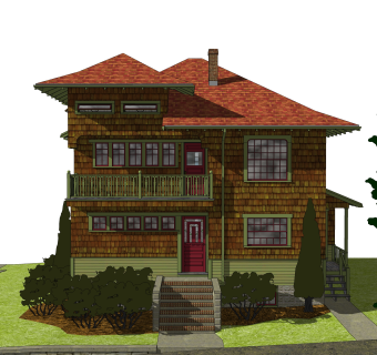 美式别墅草图大师模型，别墅SKB文件下载