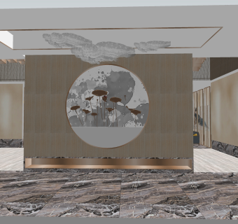 新中式售楼处草图大师模型，销售楼skb文件下载