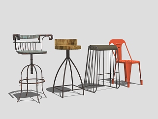 工业风吧台椅组合草图大师模型，吧椅sketchup模型下载