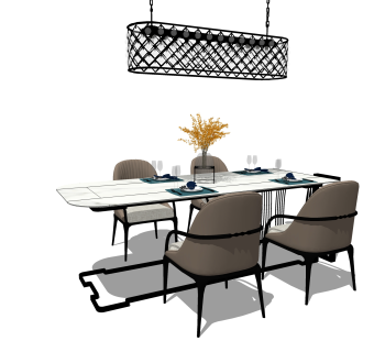 现代餐桌椅sketchup模型，客厅桌子四人餐桌草图大师模型下载