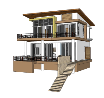 现代极简风格别墅草图大师模型，别墅SU模型下载