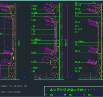 新款木墙裙CAD素材，木墙裙CAD施工图纸下载